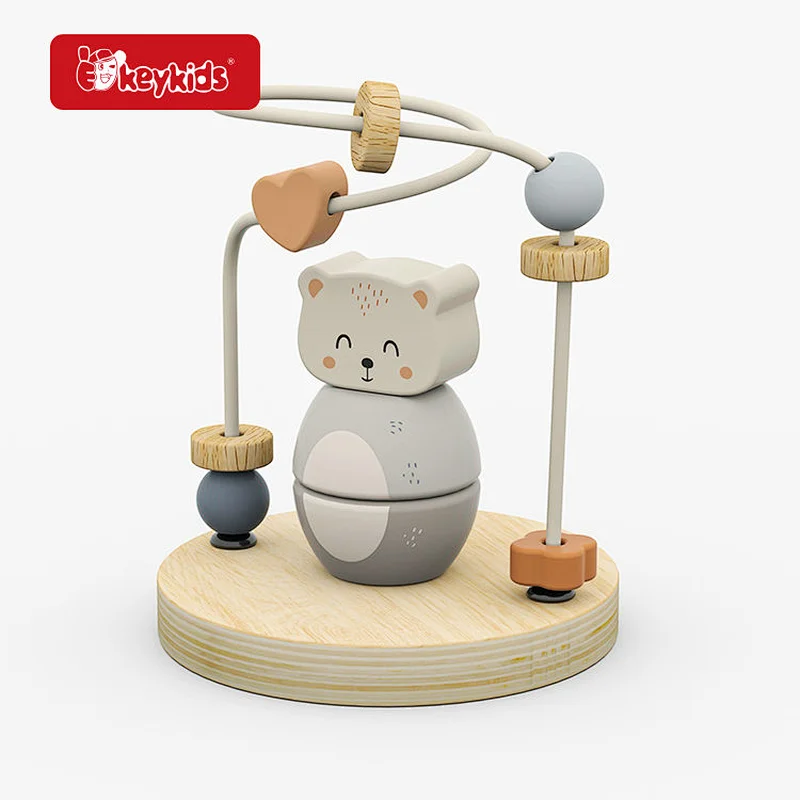 Wooden Baby Activity Toy Set with Bear Bead Maze, Rhino Stacker and Koala Shape Sorter - 3-in-1 Developmental Play Set W12F230